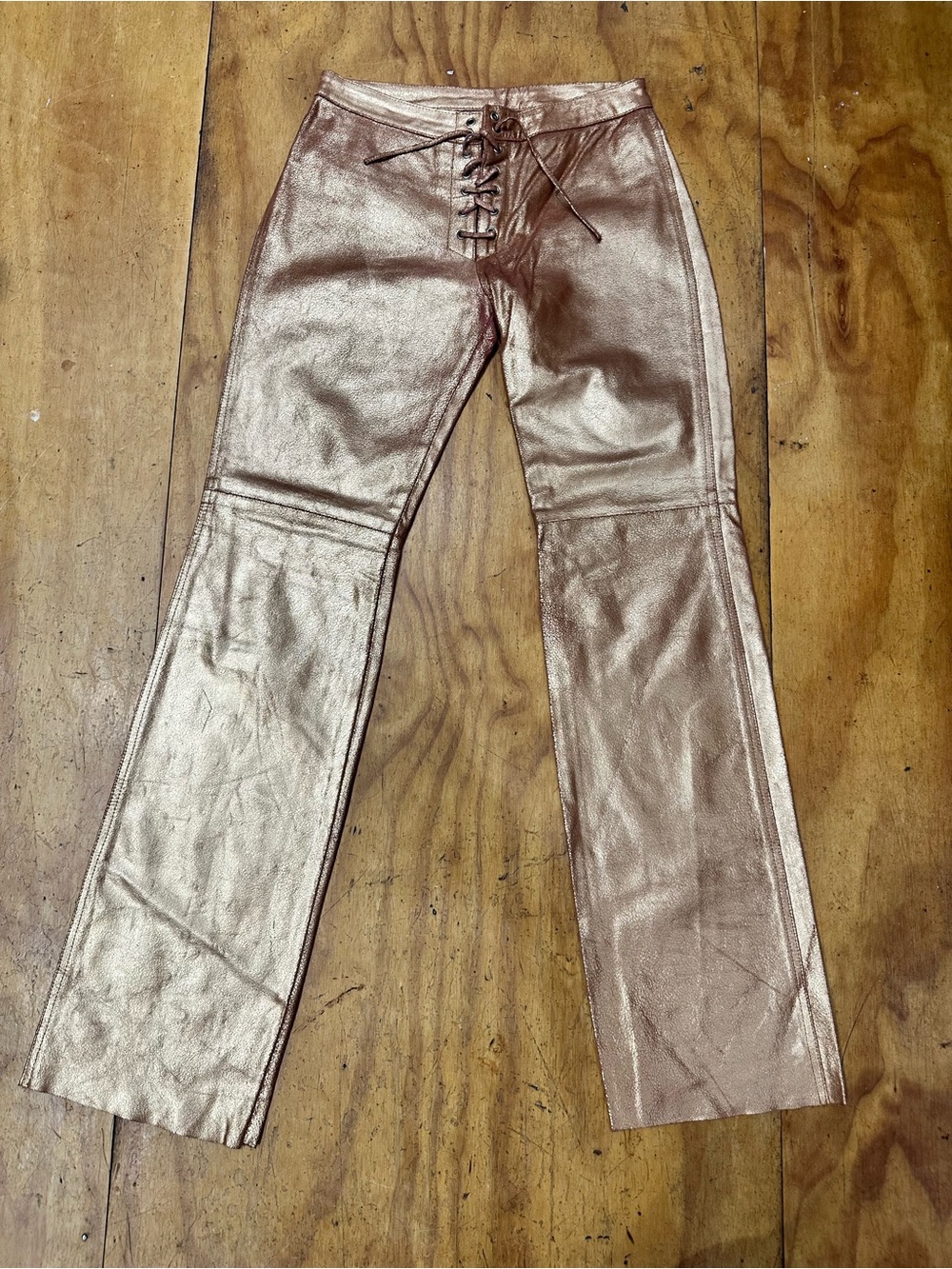 Rose Gold Lace-Up Bootcut Pants